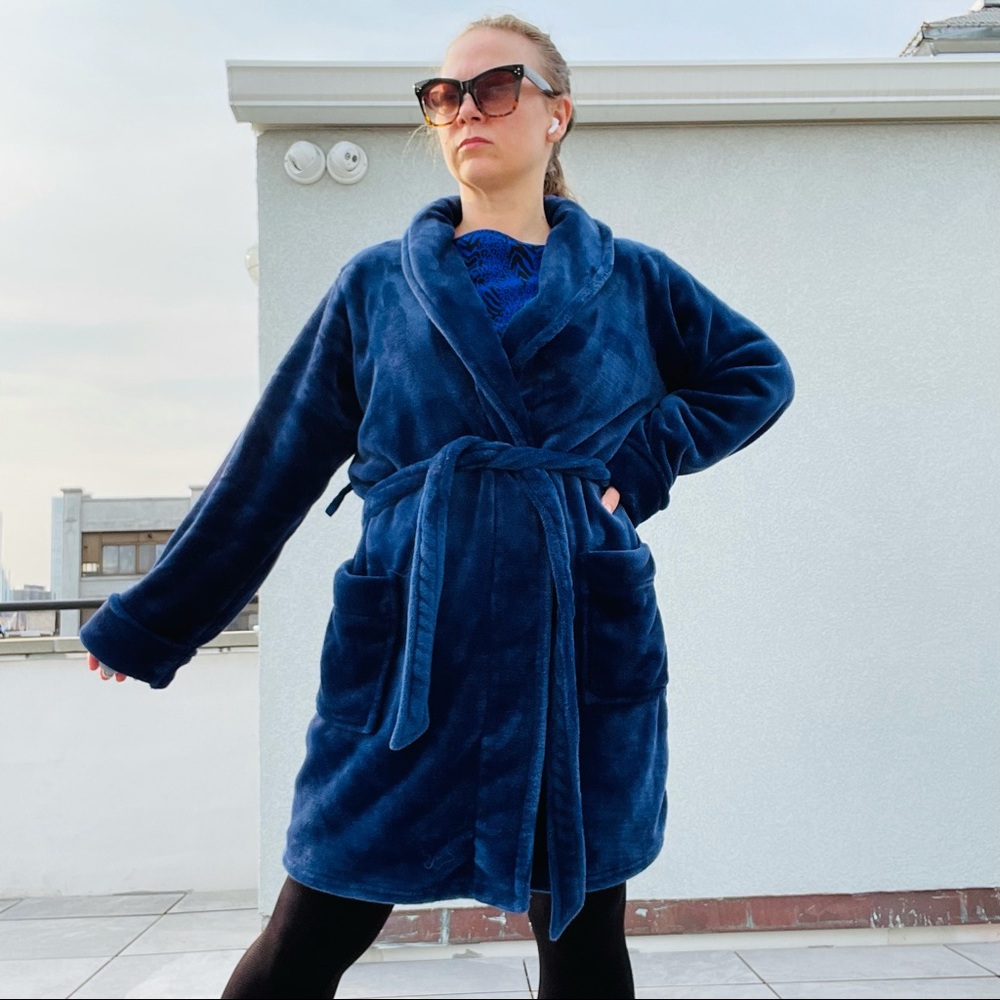 Soma Teddy Bear Very Thick Soft Plush Royal Blue Bath Robe